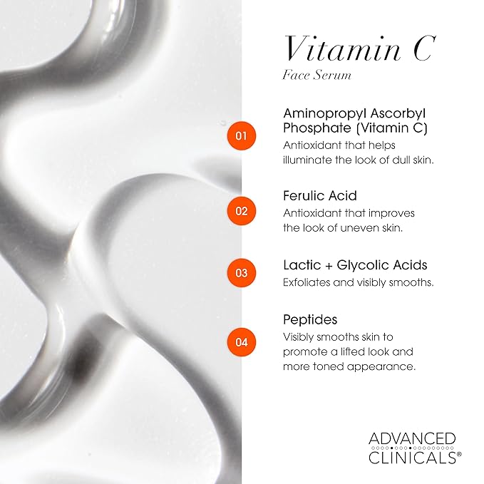 Advanced Clinicals Vitamin C Cream + Vitamin C Serum 2PC Skincare Set | Brightening Body Lotion & Facial Serum For Women & Men Helps Diminish Appearance Of Dark Spots, Wrinkles, & Uneven Skin Tone