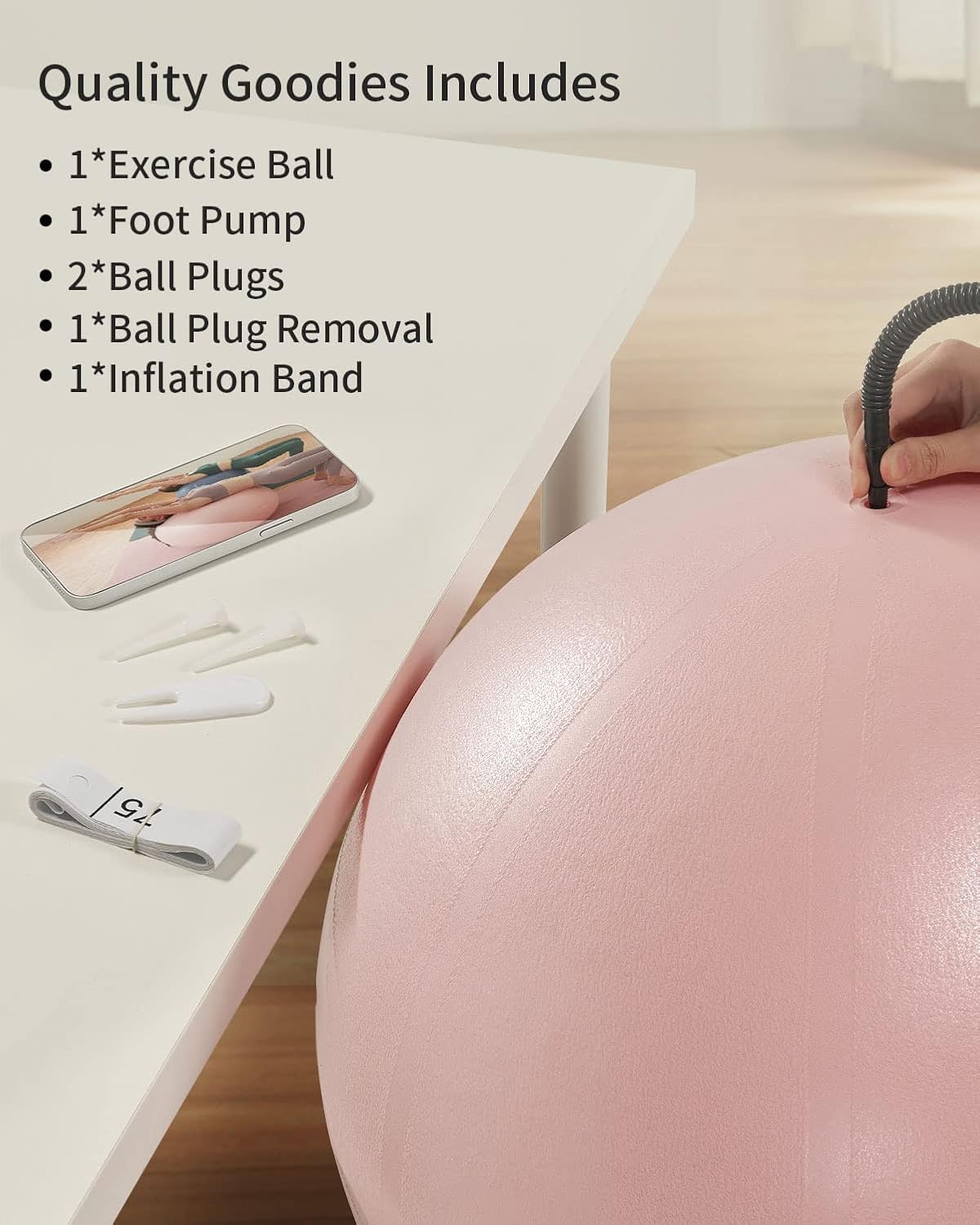 Anti-Burst Exercise Ball for Working Out, Yoga & Pregnancy, Extra Thick Workout Ball for Physical Therapy & Fitness (Pink)