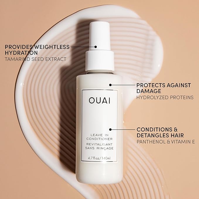 OUAI Leave In Conditioner & Heat Protectant Spray - Prime Hair for Style, Smooth Flyaways, Add Shine and Use as Detangling Spray - No Parabens, Sulfates or Phthalates (1.5 oz)