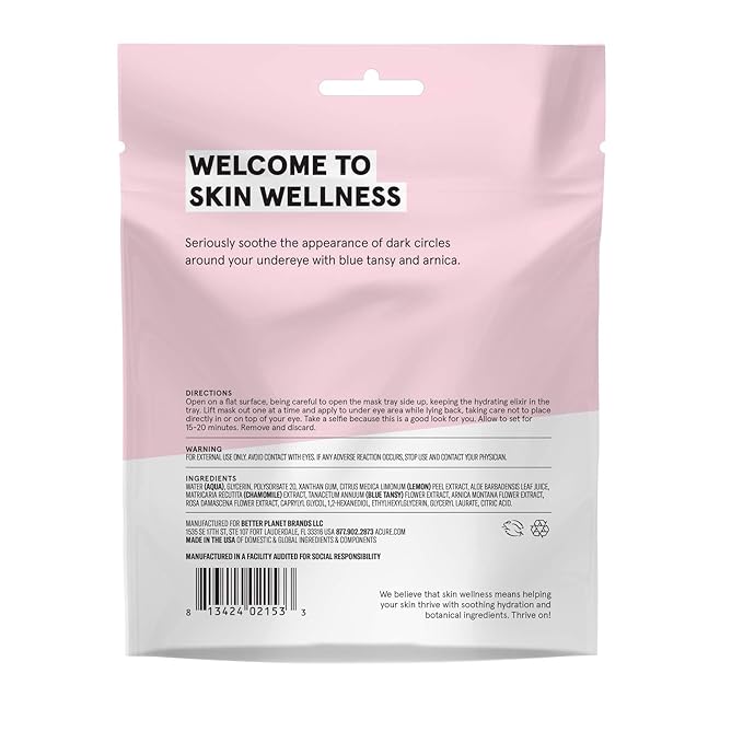 Acure Seriously Soothing Under Eye Hydrogels, 100% Vegan, For Dry to Sensitive Skin, Blue Tansy & Arnica - Soothes & Minimizes Dark Circles, Two Single Use, 0.24 Fl Oz