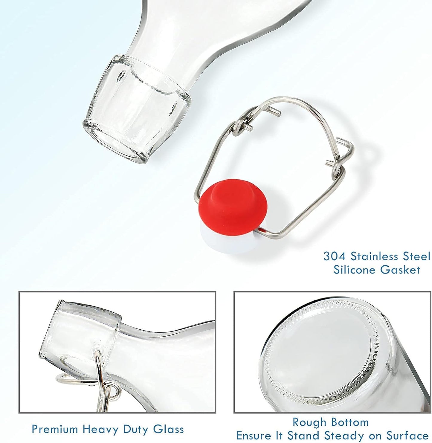 16oz Swing Top Bottles -Glass Beer Bottle with Airtight Rubber Seal Flip Caps for Home Brewing Kombucha,Beverages,Oil,Vinegar,Water,Soda,Kefir (6 Pack) (16 Oz- Set 6)