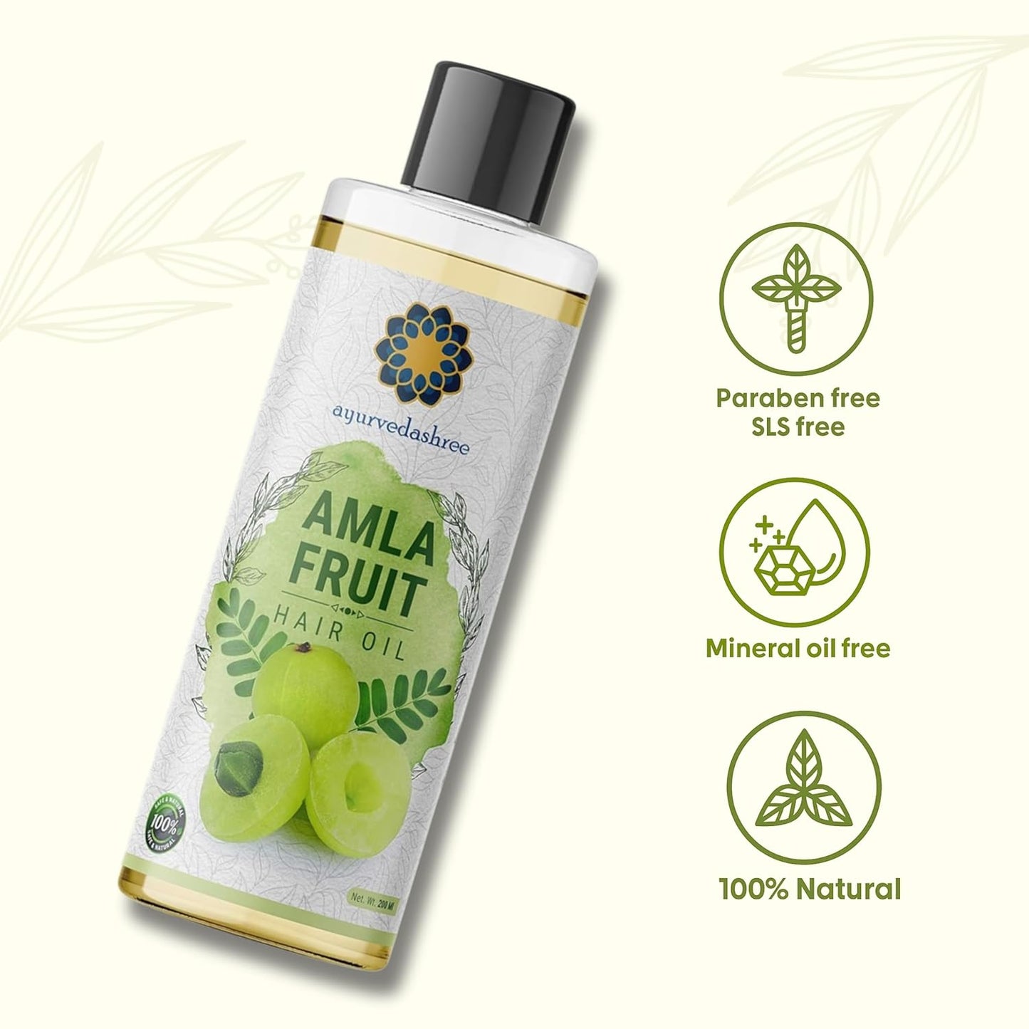 Amla Oil for Hair Growth with Bhringraj, Brahmi, Tulsi, Almond, Argan, Moringa & Clove Oils - 6.76 fl oz