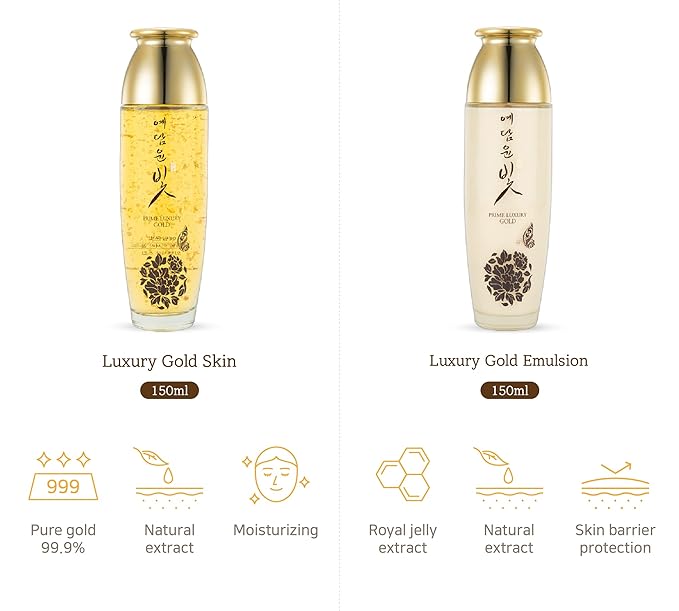 YEDAM YUN BIT Prime Luxury Gold Women Skin Care Set With Skin, Emulsion, Cream, Serum, Wrinkle Care Nourishing And Moisturizing, Calming Korea Cosmetics