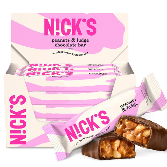 NICKS Peanuts n fudge Keto Chocolate Candy Bars No Added Sugar 180 Calories, 3.0 Net carbs, Gluten Free Sweets Low carb Candy Snack Bar (Multipack 15x40g)