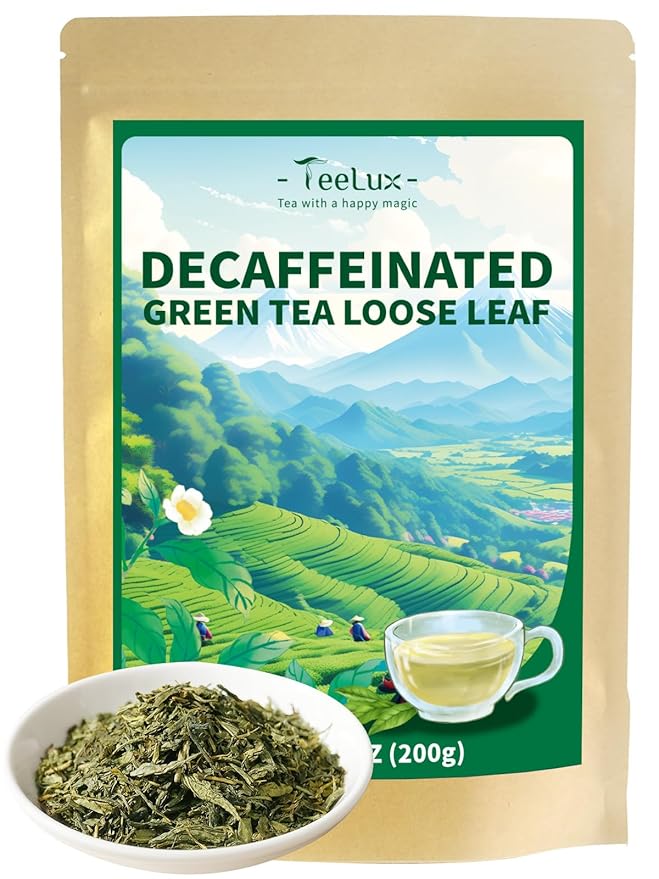 TeeLux Decaf Green Tea, CO2 Decaffeinated Green Tea Loose leaf, Delicate & Smooth Flavor, 7oz
