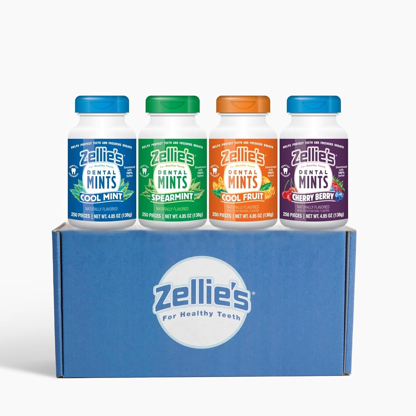 Zellie’s | 100% Xylitol | Gum Gift Set | Peppermint, Spearmint, Fresh Fruit, & Cinnamon | No Aspartame, Gluten Free, Vegan & Kosher Gum (100 Count – Pack of 4)
