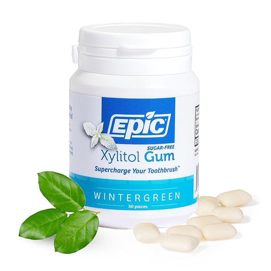 Epic 100% Xylitol Wintergreen Chewing Gum - Sugar Free, Aspartame Free Dental Gum - Supports Oral Health & Fresh Breath - 50 Pieces