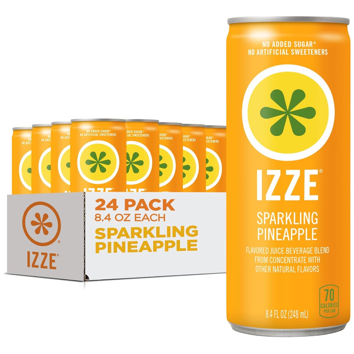 IZZE Sparkling Water Juice Beverage Blend, Pineapple, No Sugar Added, 8.4 FL OZ, 24 Cans