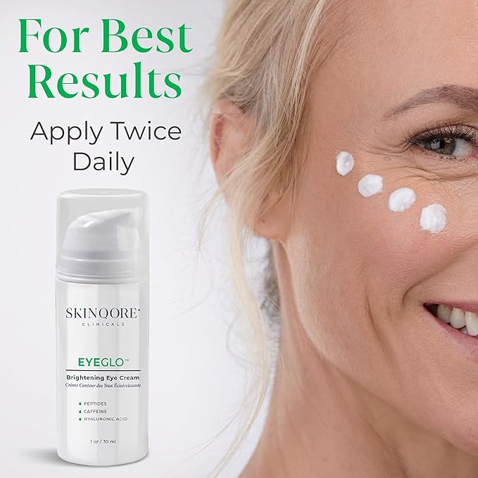 EyeGLO Caffeine Eye Cream for Dark Circles, Eye Bags, and Puffiness | Under Eye Treatment for Women with Peptides, Antioxidants, Hyaluronic Acid | Natural Brightening Eye Cream - 1 Oz