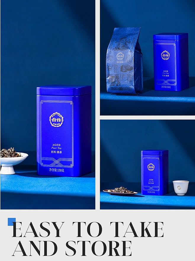 CO-OP 1950 Ripe Pu Erh Tea Loose Leaf, 150g, Premium Yunnan Whole Loose Large-Leaf Fermented Pu-erh, Smooth, Mellow & Rich, Pure Pine Smoke Aroma, No Additives, 20 Empty Teabags Included