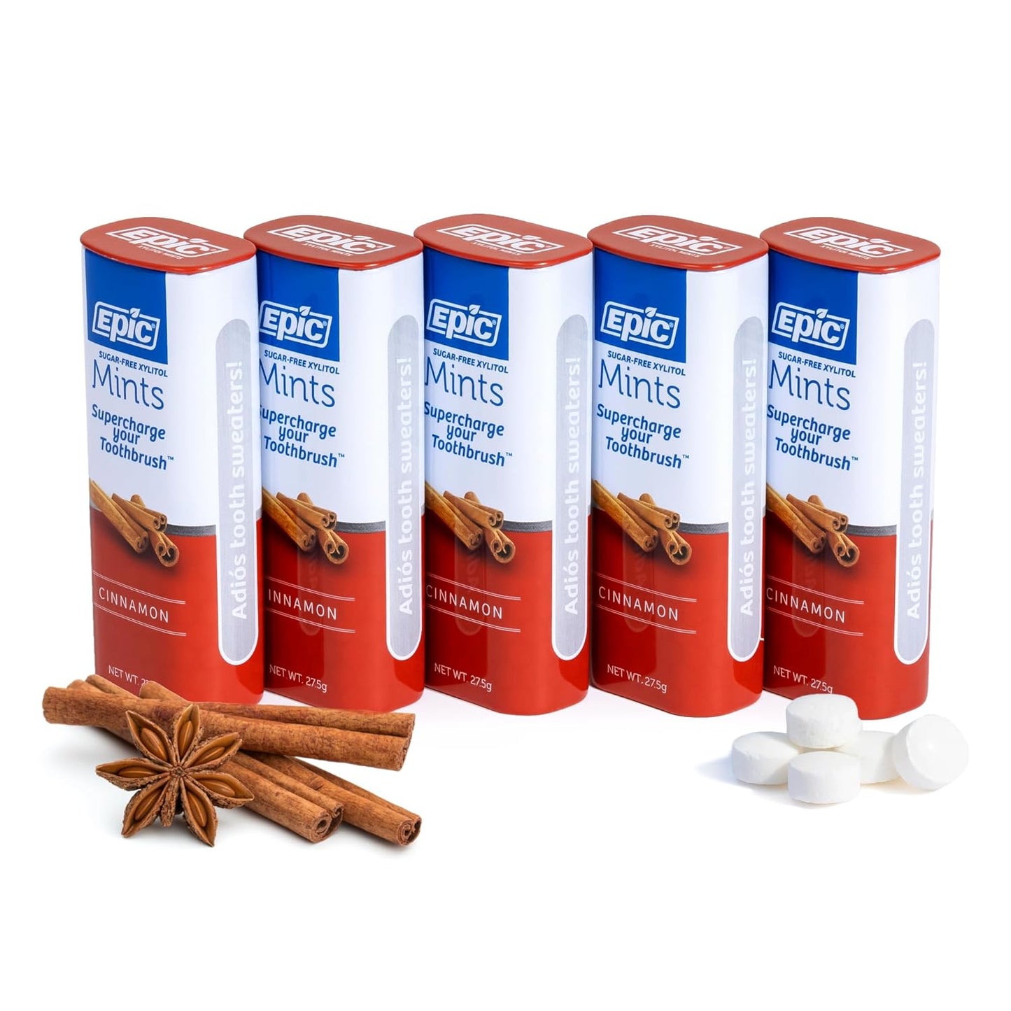 Epic 100% Xylitol Mints - Aspartame Free, Sugar Free - Cinnamon Flavored Mints, 55 Pieces (Pack of 5)