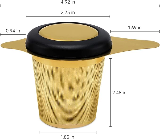 Tea Infuser Basket Stainless Steel Tea Strainer Tea Filter With Small Strainer And Lid Tea Diffuser For Loose Tea Superior Brewing Experience (One pack gold)