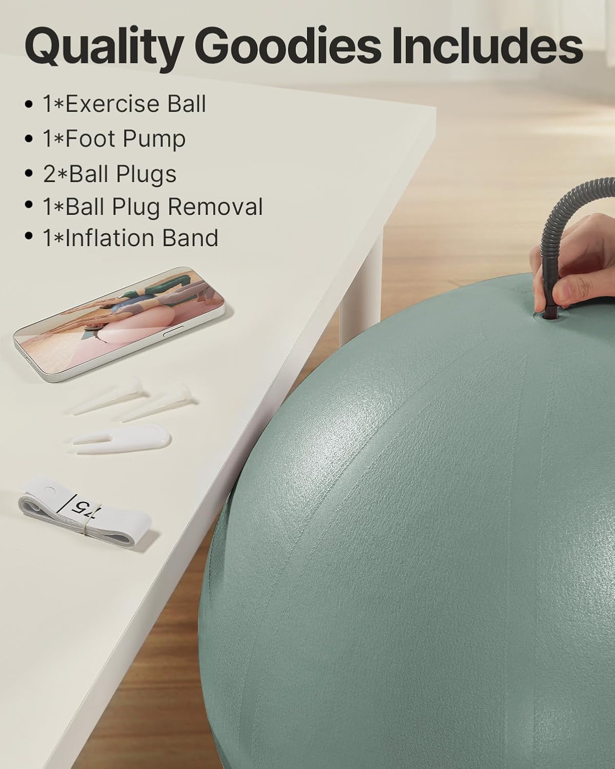 Anti-Burst Exercise Ball for Working Out, Yoga & Pregnancy, Extra Thick Workout Ball for Physical Therapy & Fitness (Green)