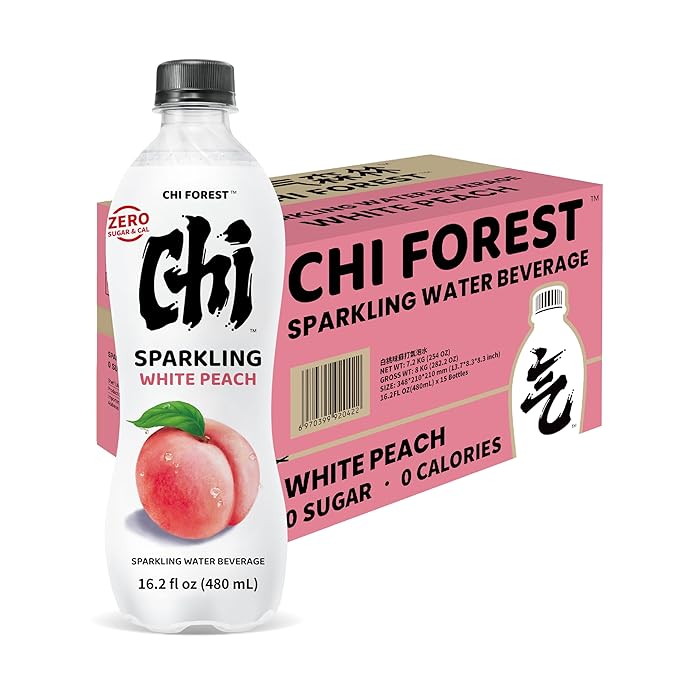 CHI FOREST Flavored Sparkling Water Beverage, White Peach, Zero Sugar, 16.2 fl oz Bottles (pack of 15)