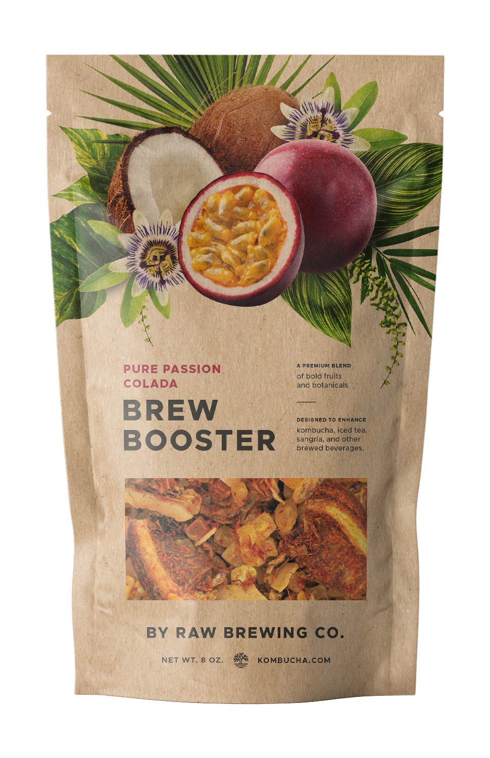 Pure Passion Colada BREW BOOSTER - Super Premium Passionfruit Coconut Blend w/ Botanicals for Creating Store Quality Kombucha, Flavored Iced Tea, Sangria, and More - All Natural, Loose Leaf, Caffeine Free, No Artificial Flavors (8 ounce)