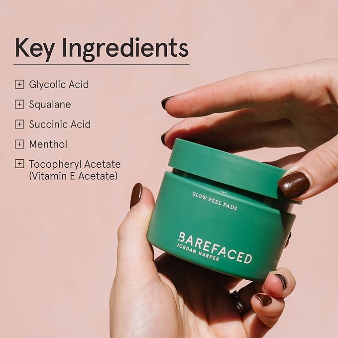 Barefaced Glow Peel Pads (60 Count) - Deep Exfoliating Face & Body Pads with 15% Glycolic Acid, Squalane & Vitamin E - Smooths Texture, skincare