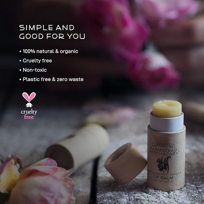 Farmstead Apothecary 100% Natural Lip Balm with Organic Beeswax, Organic Shea Butter & Organic Coconut Oil, Boysenberry Vanilla 0.2oz (Pack of 2)