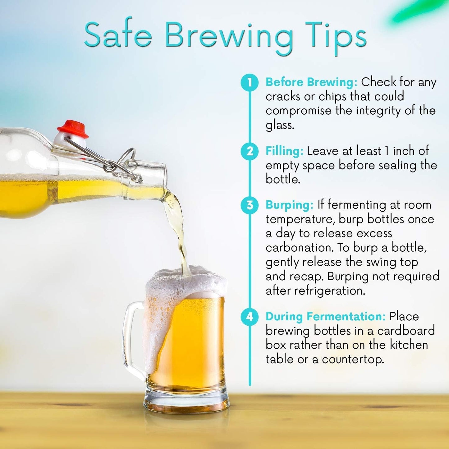 WILLDAN Swing Top Glass Bottles [1 Liter / 33 fl. oz.] [Pack of 6] Flip Top Brewing Bottle w/Leak Proof Stopper Lids for Fermentation, Kombucha, Mead, Vinegar, Beer, Kefir, Wine, Water, Soda