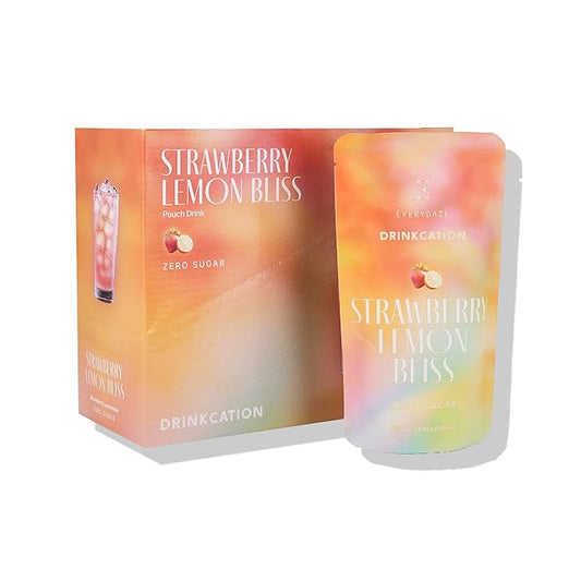 EVERYDAZE Drinkcation Zero Sugar Ready to Drink Fruit Ade with Real Fruit Concentrate | Korean Convenience Store Drink | 7.8 fl oz Pouches x (10 Pack), Low Calorie (Strawberry Lemon Bliss)