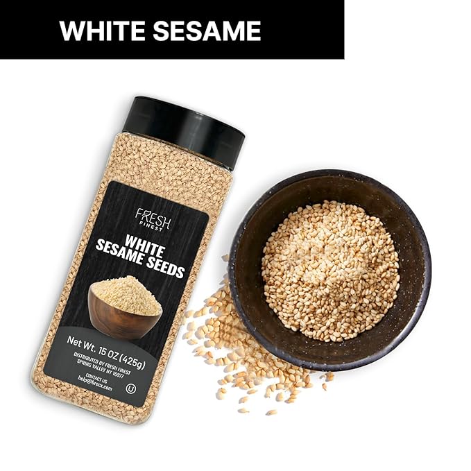 Fresh Finest Hulled White Sesame Seeds, 15oz (425G), Premium Quality