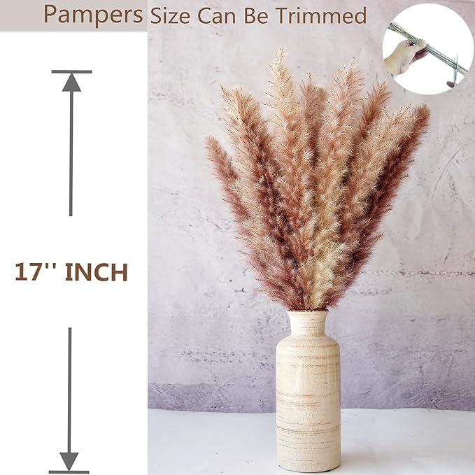 100 PCS Dried Flowers Pampas Grass Bouquet, Boho Table Decor, Bunny Tails Dried Flowers, Brown Pompas, White Pampas Grass for Wedding, Home, Rustic Party, Baby Shower Decorations