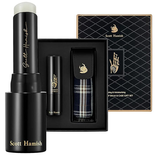 Courage Lip Balm & Case Gift Set - Pure Cowhide Leather Chapstick Holder with Hydrating Lip Balm for Dry Cracked Lips - Flavored Lip Balm & Lip Balm Holder Gift Set for Men