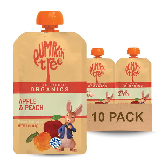 Pumpkin Tree Peter Rabbit Organics Apple and Peach, Fruit Snack Squeeze Pouch, 4 Ounce (Pack of 10)