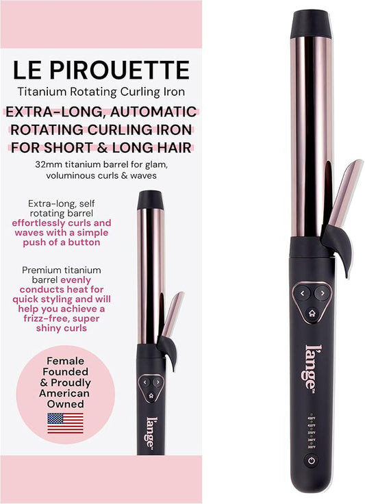 L'ANGE HAIR Le Pirouette 32MM Titanium Rotating Curling Iron Self-Rotating Curler | Curls and Waves for Beginners and Pros | Premium Titanium 1.25 Inch Barrel | Black