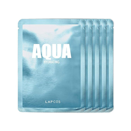 LAPCOS Aqua Sheet Mask, Hydrating Daily Face Mask with Seawater and Plankton Extract to Nourish Skin, Korean Beauty Favorite, 5-Pack
