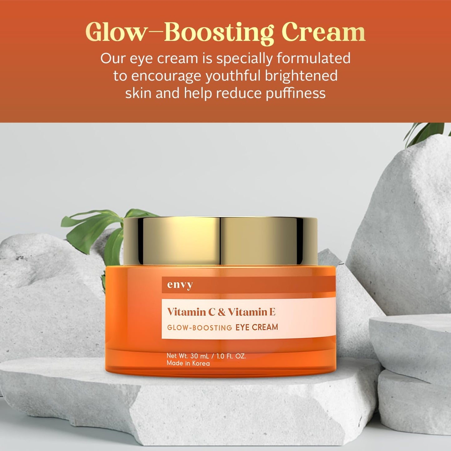 Envy Vitamin C & Vitamin E Under Eye Cream - For Dark Circles and Puffiness, Brightening & Anti-Aging Under Eye Cream - Rejuvenates Fatigued Eyes - Cruelty Free Korean Skin Care - 1.01 OZ