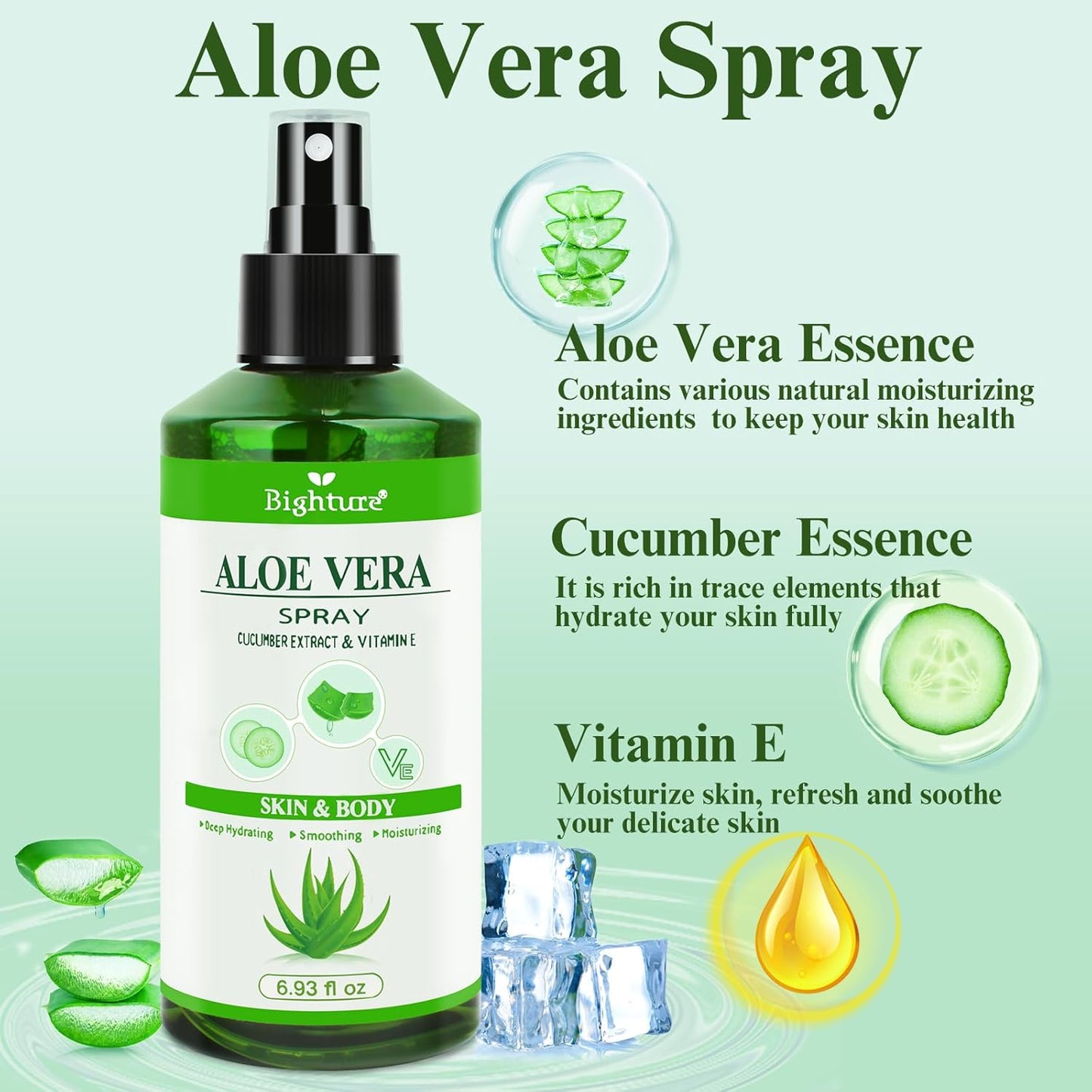 Aloe Vera Spray from Freshly Cut Pure Aloe, Aloe Vera Spray for Skin& Hair, Aloe Vera Spray for Sunburn Relief, 6.93oz, Absorbs Rapidly, Infused with Cucumber Essence
