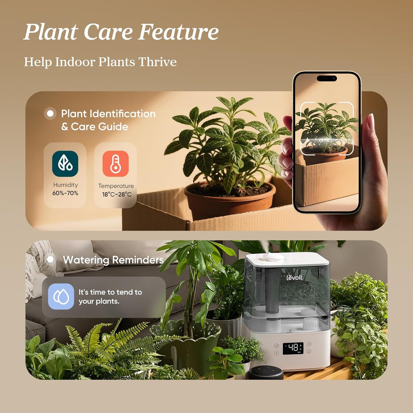 LEVOIT Humidifiers for Bedroom Large Room Home, (6L) Cool Mist Top Fill Essential Oil Diffuser for Baby & Plants, Smart App & Voice Control, Rapid Humidification & Auto Mode - Quiet Sleep Mode, Gray