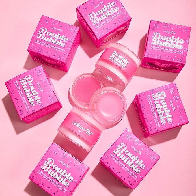 Beauty Bundle Lip Care AmorUs Double Bubble Lip Mask & Scrub Duo For Dry/Chapped/Cracked Lips Lip Exfoliant Promotes Healing & Collagen Lip Mask