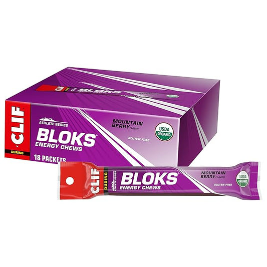 CLIF BLOKS - Mountain Berry Flavor - Energy Chews - Non-GMO - Plant Based - Fast Fuel for Cycling and Running - Quick Carbohydrates and Electrolytes - 2.12 oz. (18 Count)