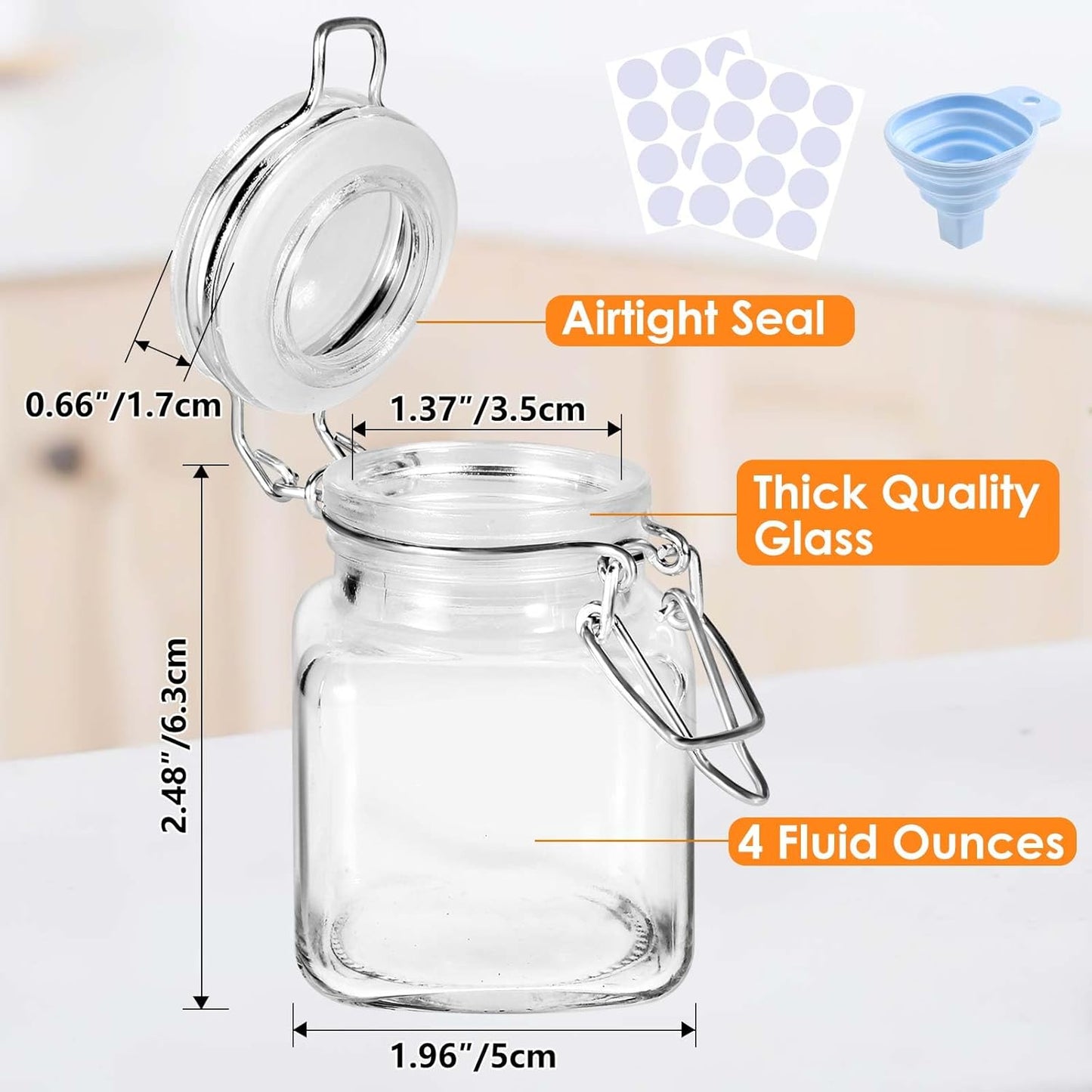 Spice Jars 20 Pack Small 4 oz Glass Jars with Airtight Hinged Lids, Spice Herb Jars with Labels and Silicone Funnels, 4oz Glass Jars with Lids Ideal for Spice Herbs