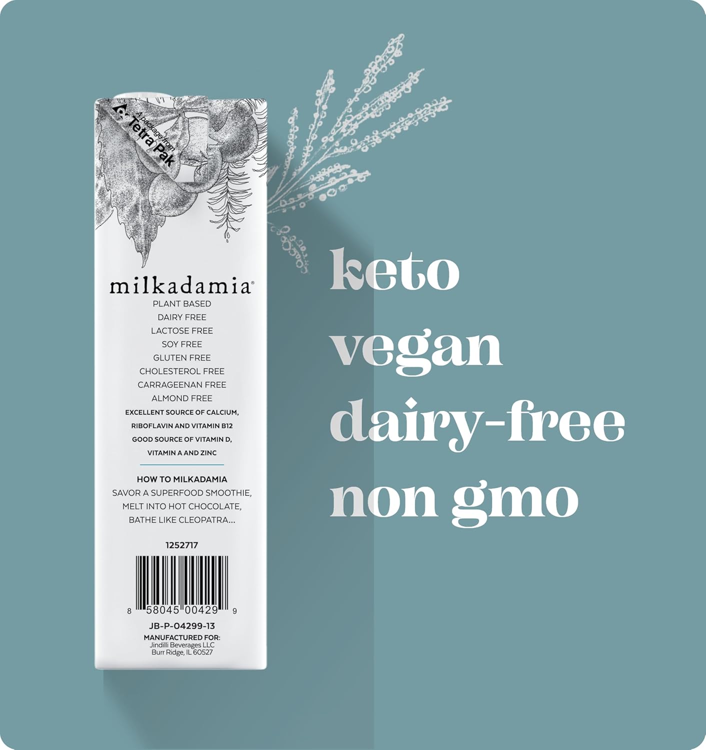 milkadamia Macadamia Milk - Unsweetened - 32 Fl Oz (Pack of 6) - Lactose Free, Vegan, Shelf Stable, Plant Based, Non Dairy, Dairy Free