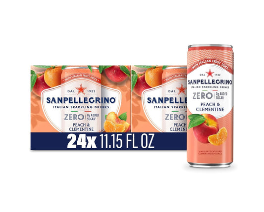 Sanpellegrino Zero Grams Added Sugar Italian Sparkling Drinks, Sparkling Peach Clementine Beverage, 11.15 Fl Oz (Pack of 24)