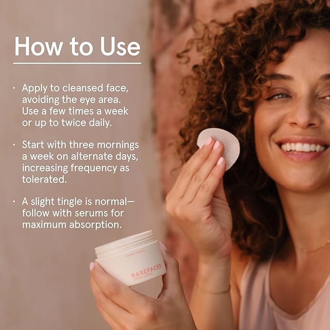 Barefaced Glow Peel Pads (60 Count) - Deep Exfoliating Face & Body Pads with 15% Glycolic Acid, Squalane & Vitamin E - Smooths Texture, skincare