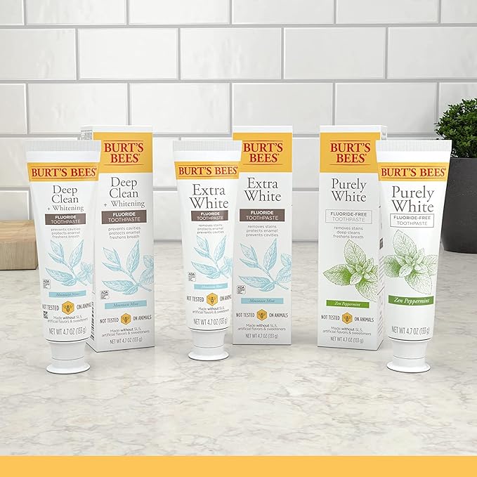 Burt's Bees Toothpaste, Natural Flavor, Fluoride-Free, Purely White, Zen Peppermint, 4.7 oz, Pack of 3