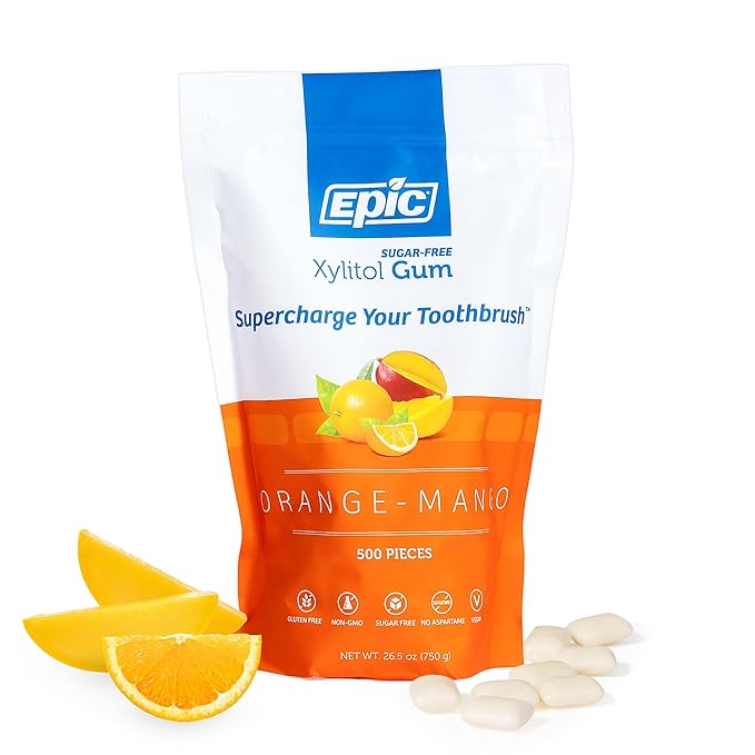 Epic 100% Xylitol Orange Mango Chewing Gum - Sugar Free, Aspartame Free Dental Gum - Supports Oral Health & Fresh Breath - 500 Pieces
