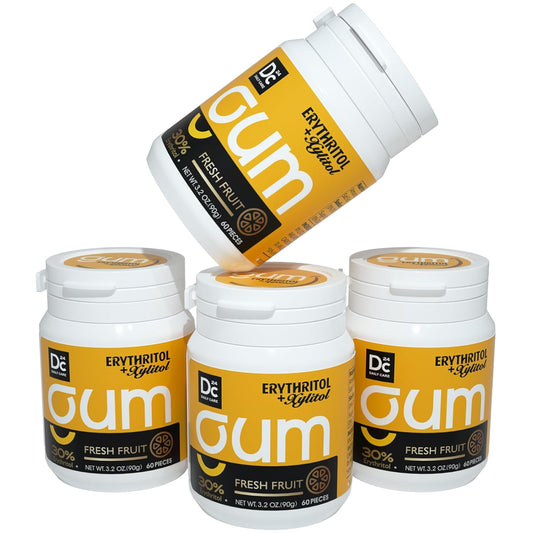 DC24 DAILY CARE Xylitol Gum, Aspartame Free & Sugar Free Chewing Gum for Dry Mouth, Low-Calorie with Erythritol, Sugarless, Fresh Fruit Flavor, 60-Piece Pack, 4 Packs