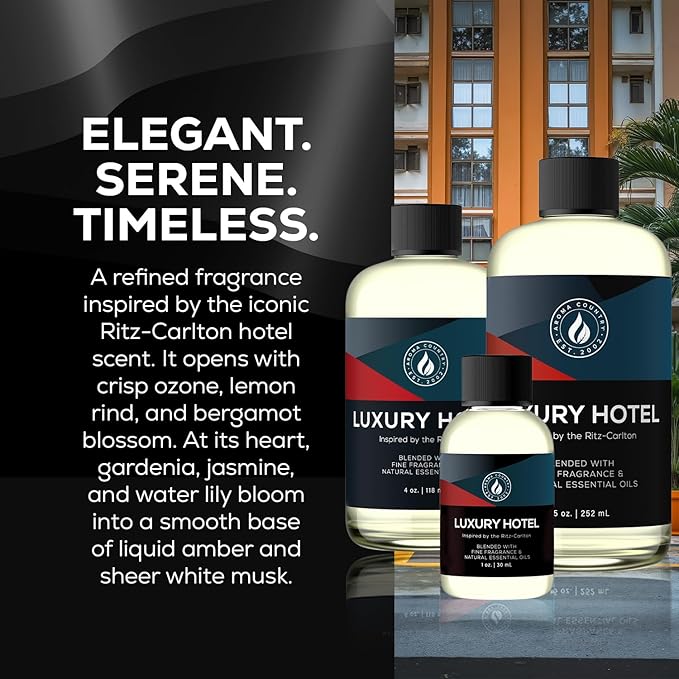 Aroma Country Luxury Hotel Diffuser Oil - Ritz Carlton Scent Oil for Diffuser & Air Fresheners for Home - Essential Oil Diffuser Refill, Home Fragrance Collection with Gardenia & Amber (4 Fl. Oz)