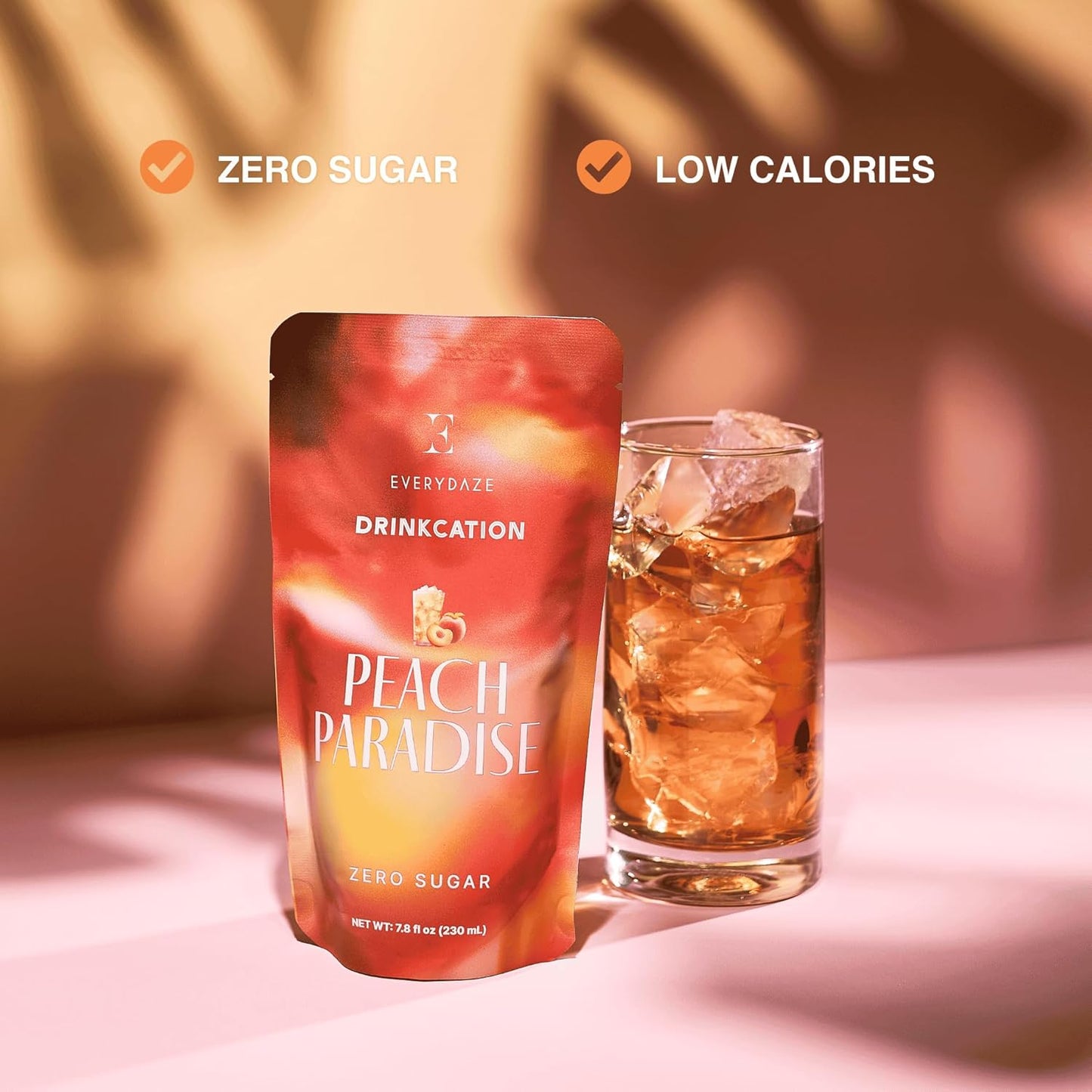 EVERYDAZE Drinkcation Zero Sugar Ready to Drink Fruit Ade with Real Fruit Concentrate | Korean Convenience Store Drink | 7.8 fl oz Pouches x (10 Pack), Low Calorie (Peach Paradise)