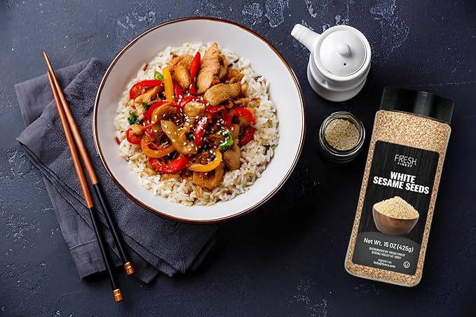 Fresh Finest Hulled White Sesame Seeds, 15oz (425G), Premium Quality