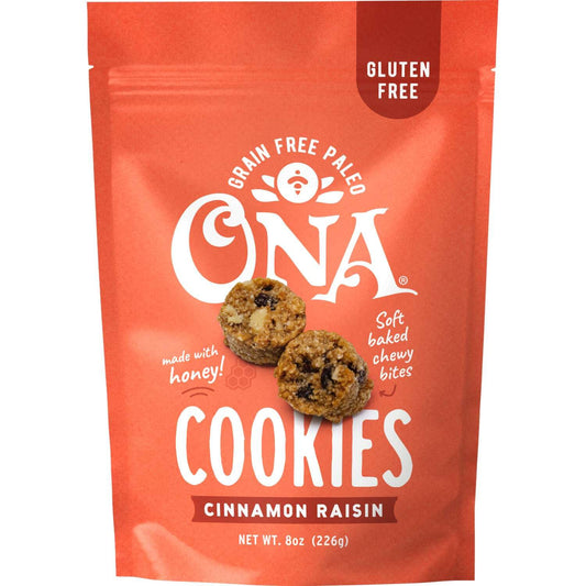 Ona Cinnamon Raisin Cookies 4-pack, Made with Honey, Ready to eat, Gluten free, Grain free, Dairy free, Paleo