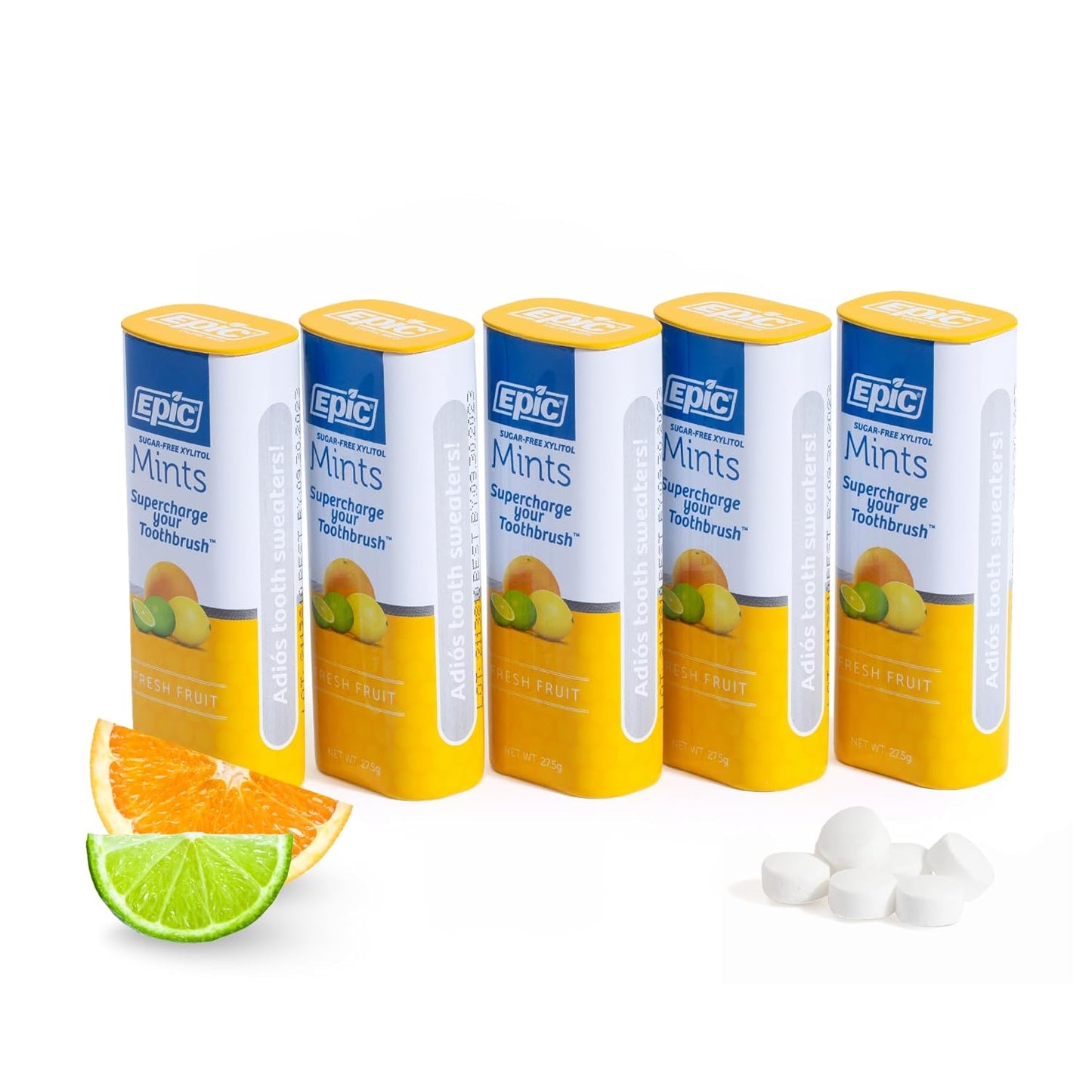 Epic 100% Xylitol Mints - Aspartame Free, Sugar Free - Fresh Fruit Flavored Mints, 55 Pieces (Pack of 5)