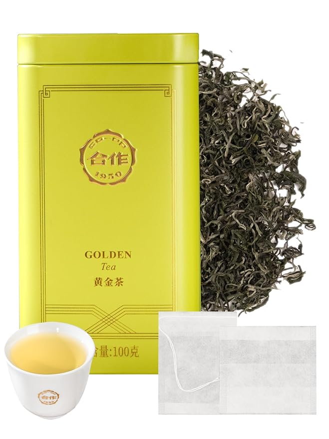 CO-OP 1950 Golden Green Tea Loose Leaf Tea, 100g, High Mountain Whole Loose Leaf Green Tea, Naturally Smooth & Refreshing, Rich in Antioxidants, No Additives, 20 Empty Tea Bags Included, Tin
