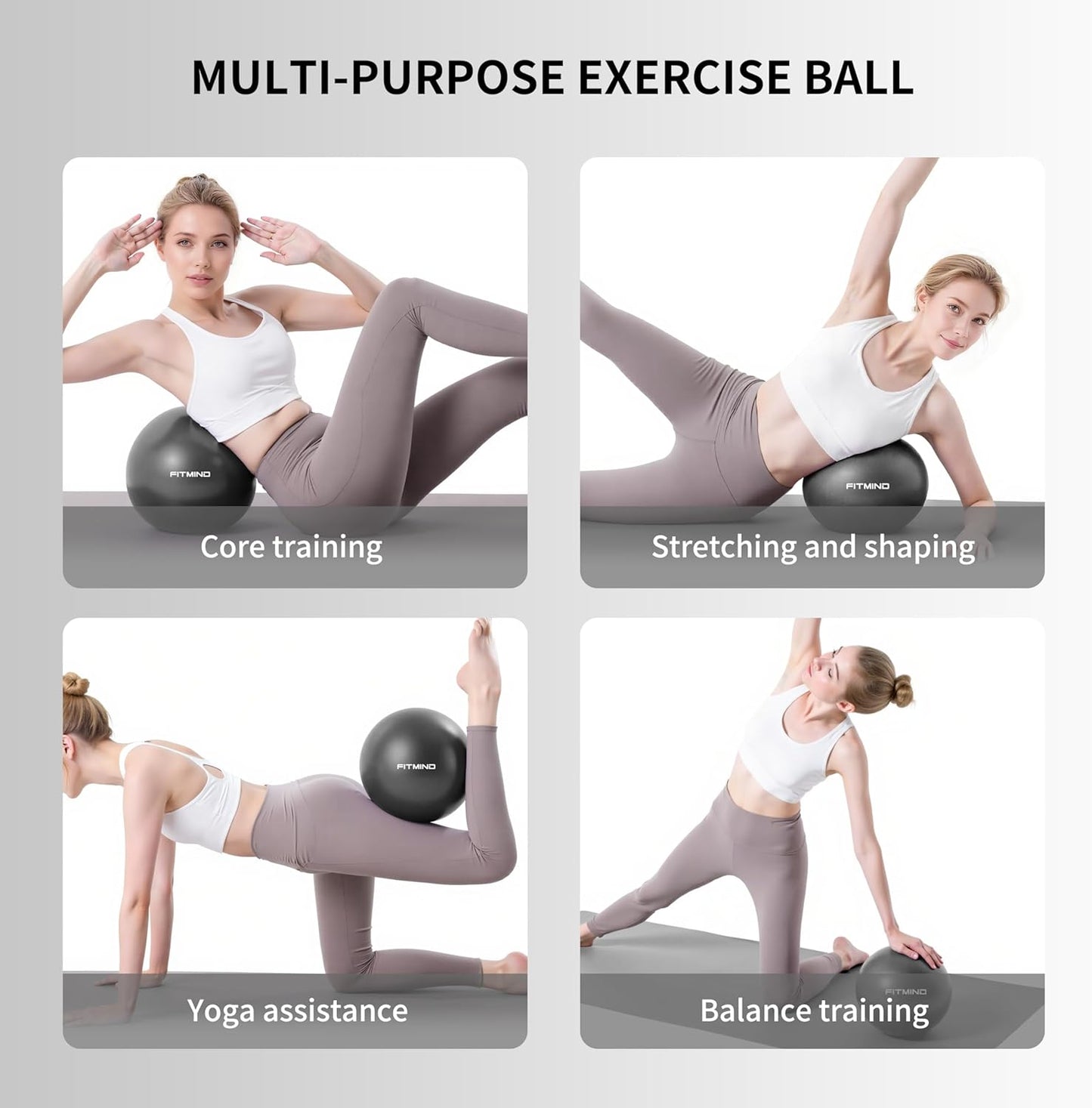 Pilates Ball 10 Inch Anti-Burst Slip Resistant Mini Yoga Ball for Fitness, Core Training, Physical Therapy, Balance, Stability, Stretching 200kg 440lbs Capacity  Black