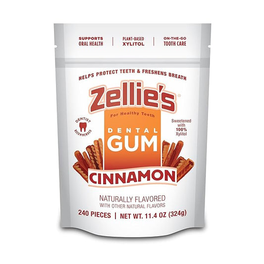 Zellie's | 100% Xylitol Cinnamon Chewing Gum | No Aspartame, Gluten Free, Vegan & Kosher (240 Count - Pack of 1)