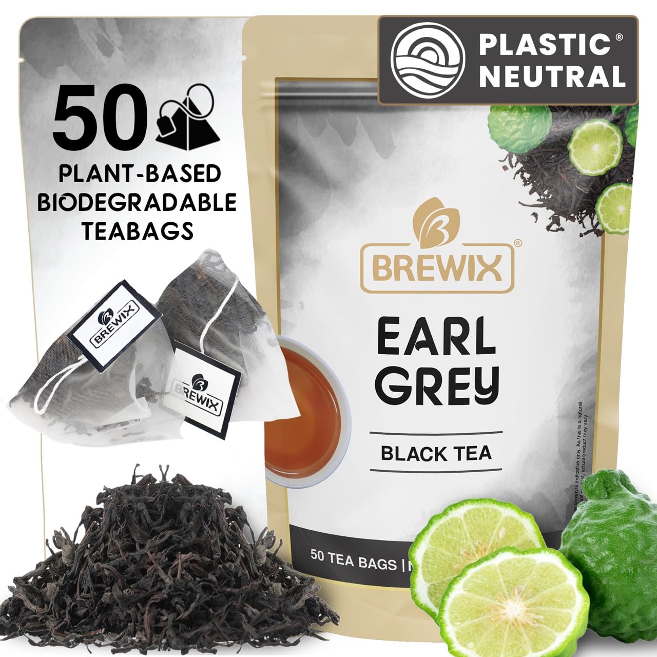 BREWIX, Earl Grey Tea Bags (22 Pyramid Tea Bags) Long Leaf Indian Black Tea with Bergamot, Packed in Resealable Ziplock Pouch | Black Tea with Bergamot